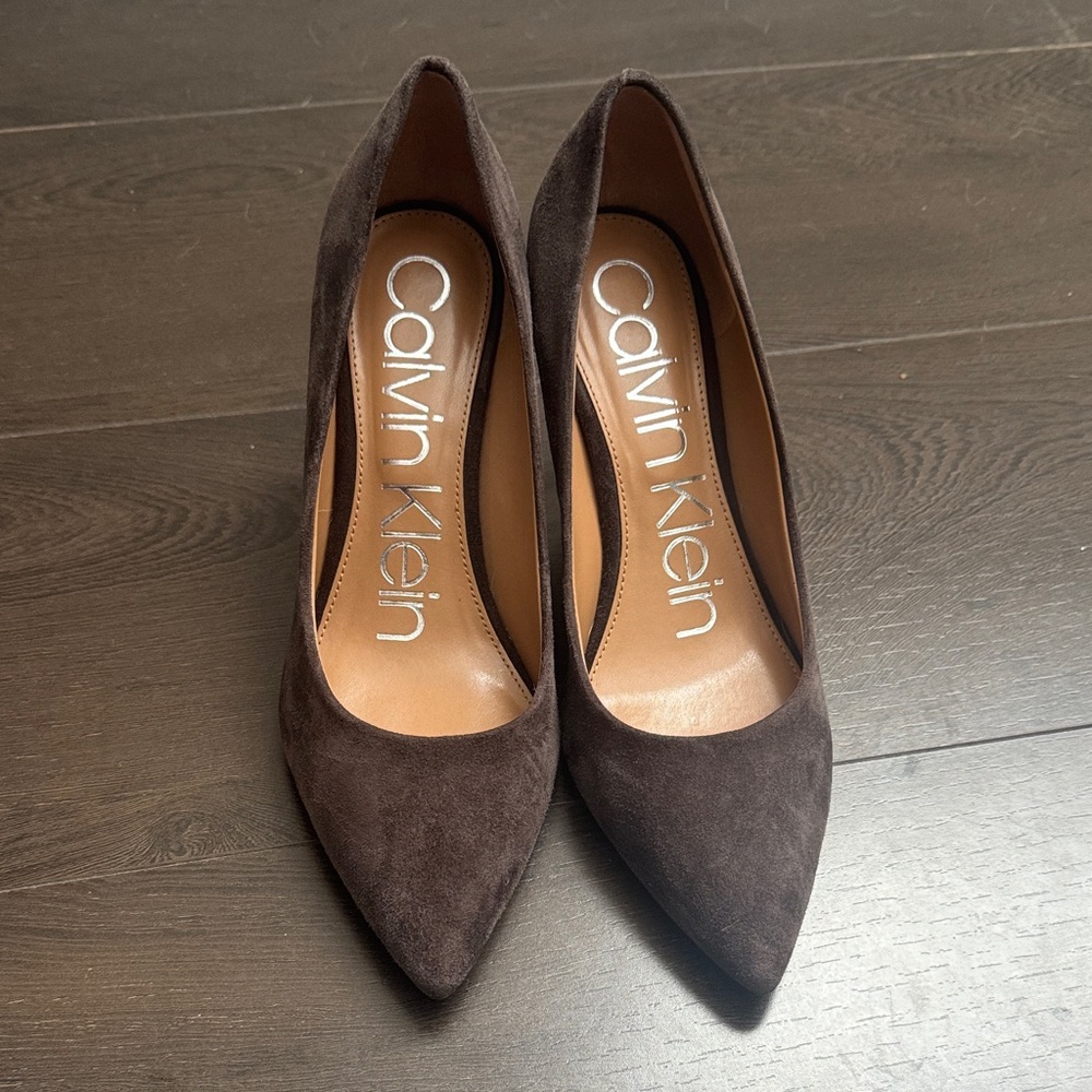 Calvin Klein Gayle Dark Brown Suede Pointed-Toe Pumps